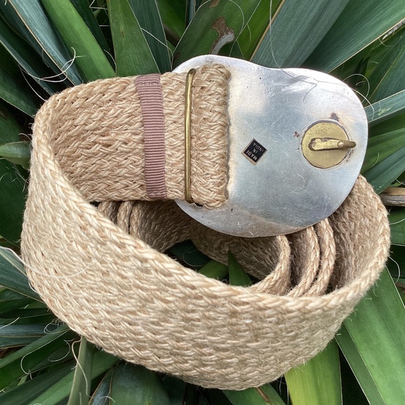 Boho Woven Raffia Silver Brown Agate Stone Belt main image 4